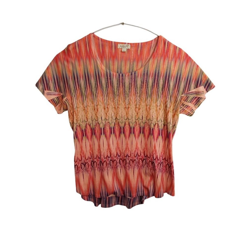 One World plus rhinestone psychedelic tie dye blouse, size 2X